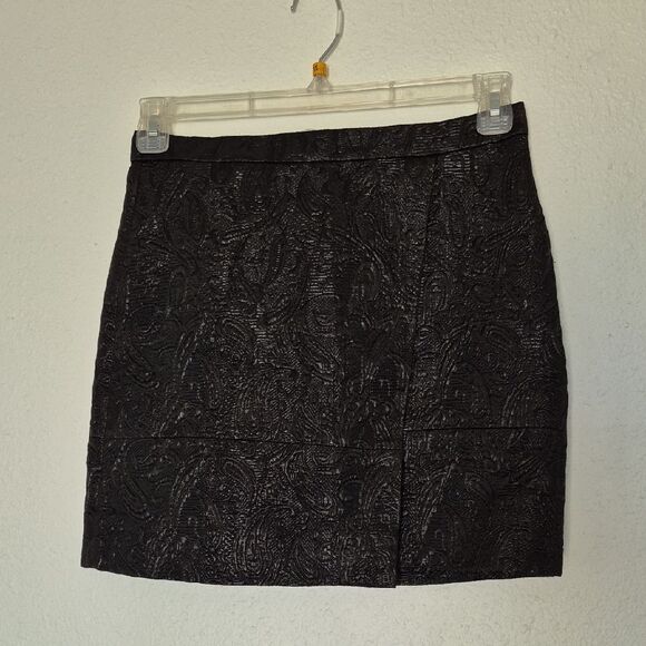 J. Crew Origami Faux Wrap Mini Skirt in Black Metallic Matelassé - Picture 1 of 13